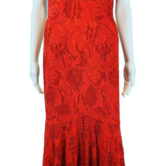 Dave & Johnny Formal Gown Women's Size 9/10 Red Lace Deep V Full Length Dress - Picture 5 of 11